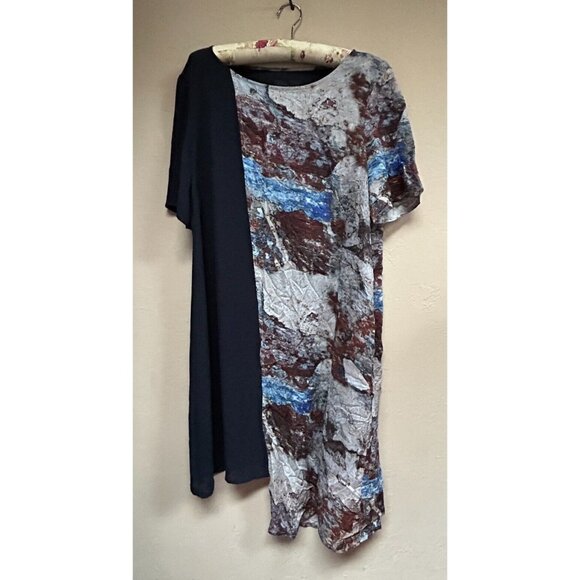 Ricochet Dresses & Skirts - Ricochet Boat Neck Colorblock Abstract Print Asymmetric Dress Sz 14 Short Sleeve
